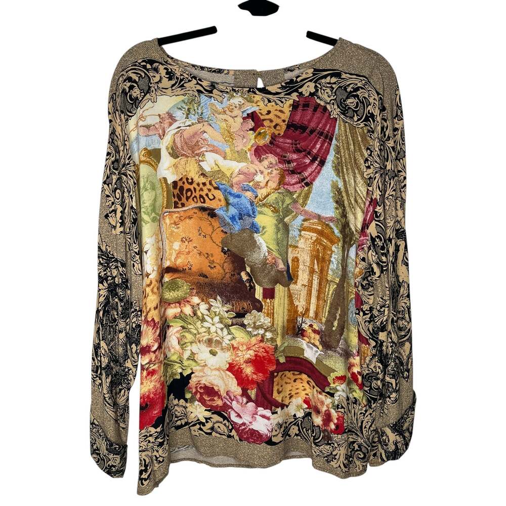 Vintage 90s Carole Little Blouse 16 Rococo Cherubs USA Mob Wife Maximalist Artsy